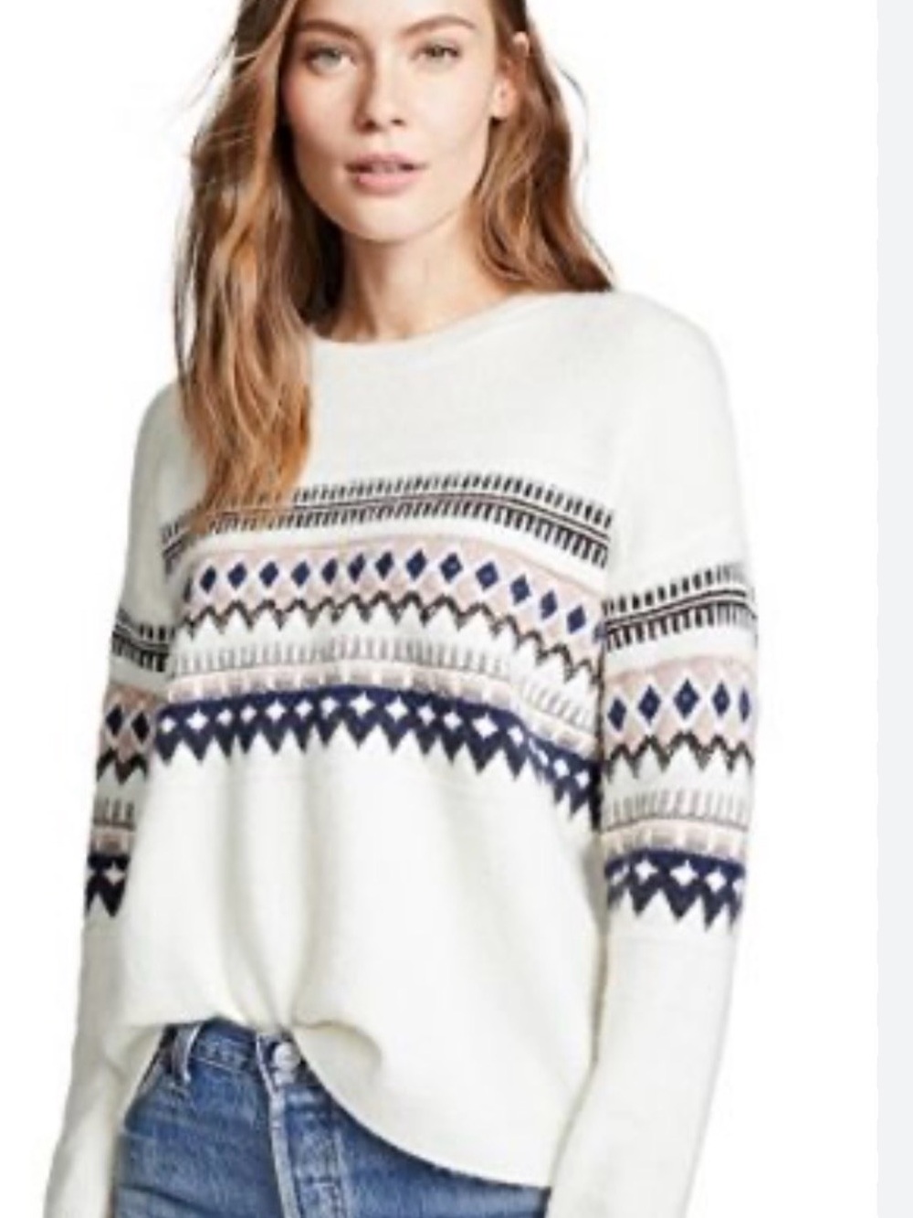 Rails Heidi Fair Isle Sweater in Ivory Cashmere Blend Size S Apres Ski